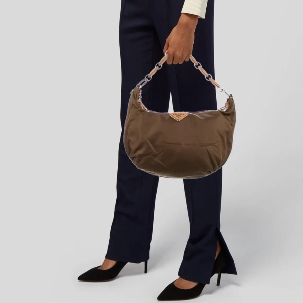 Prada Tessuto Nylon Wood Link Shoulder Bag Tan Brown - Picture 6 of 6